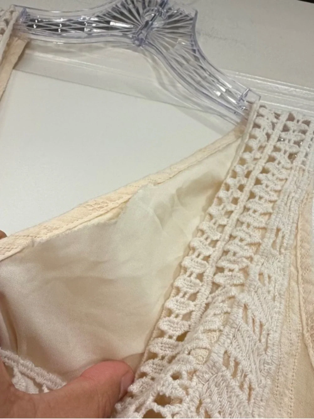 SHEIN Cream Crochet Lace Sleeveless Dress Size M